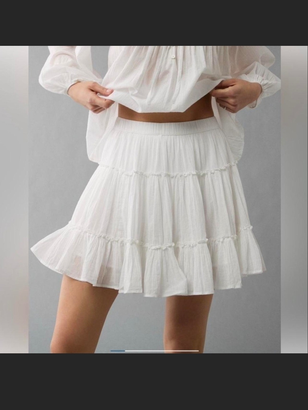 American Eagle White Tiered Ruffle Mini Skirt